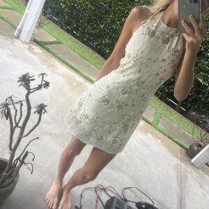 Edikted Cream and Gold Floral Dress